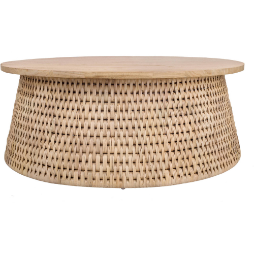 Kamari Coffee Table in Rattan & Natural Finish Wood